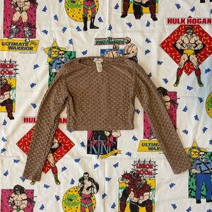 shosho Brown Textured Long Sleeve Cropped Top Size S